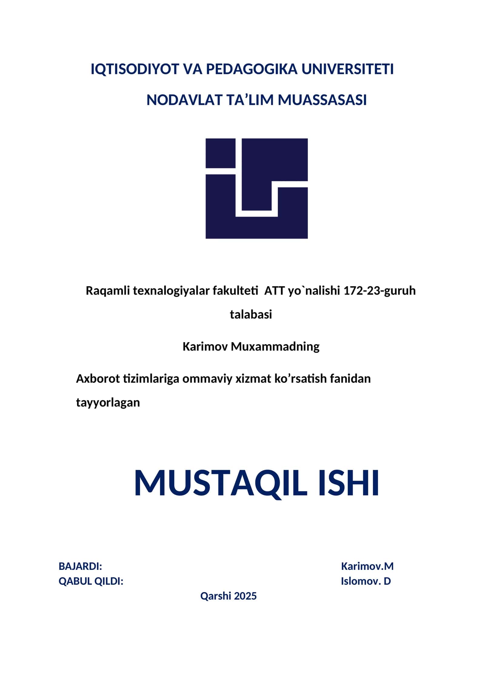 Xizmat ko‘rsatish tizimlarining samaradorlik ko‘rsatkichlari