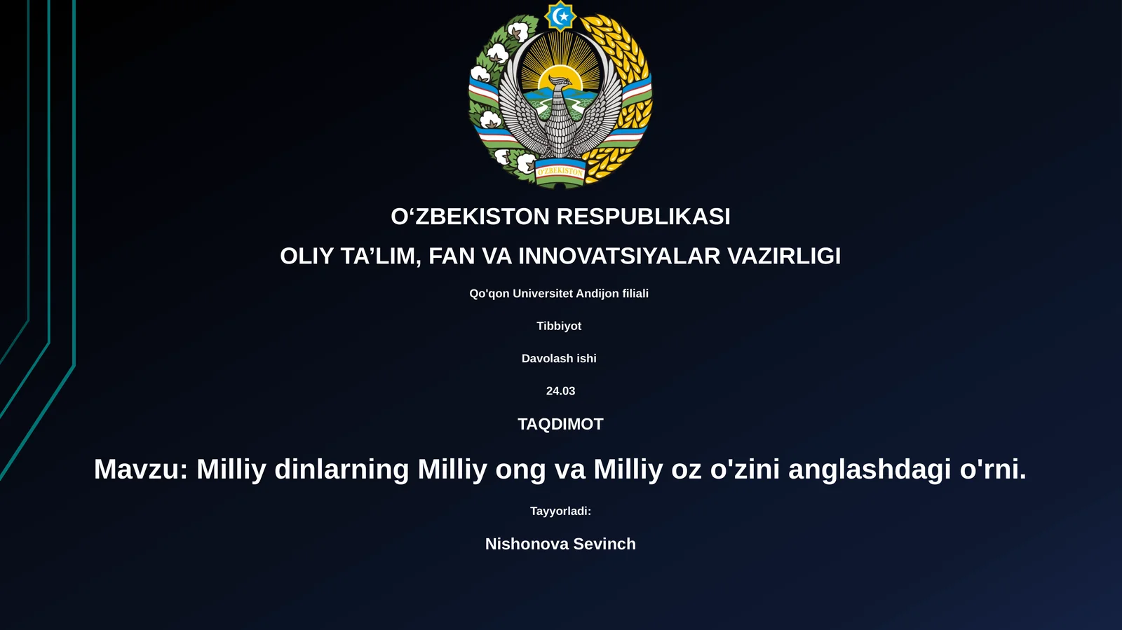 Milliy dinlarning Milliy ong va Milliy oz o'zini anglashdagi o'rni
