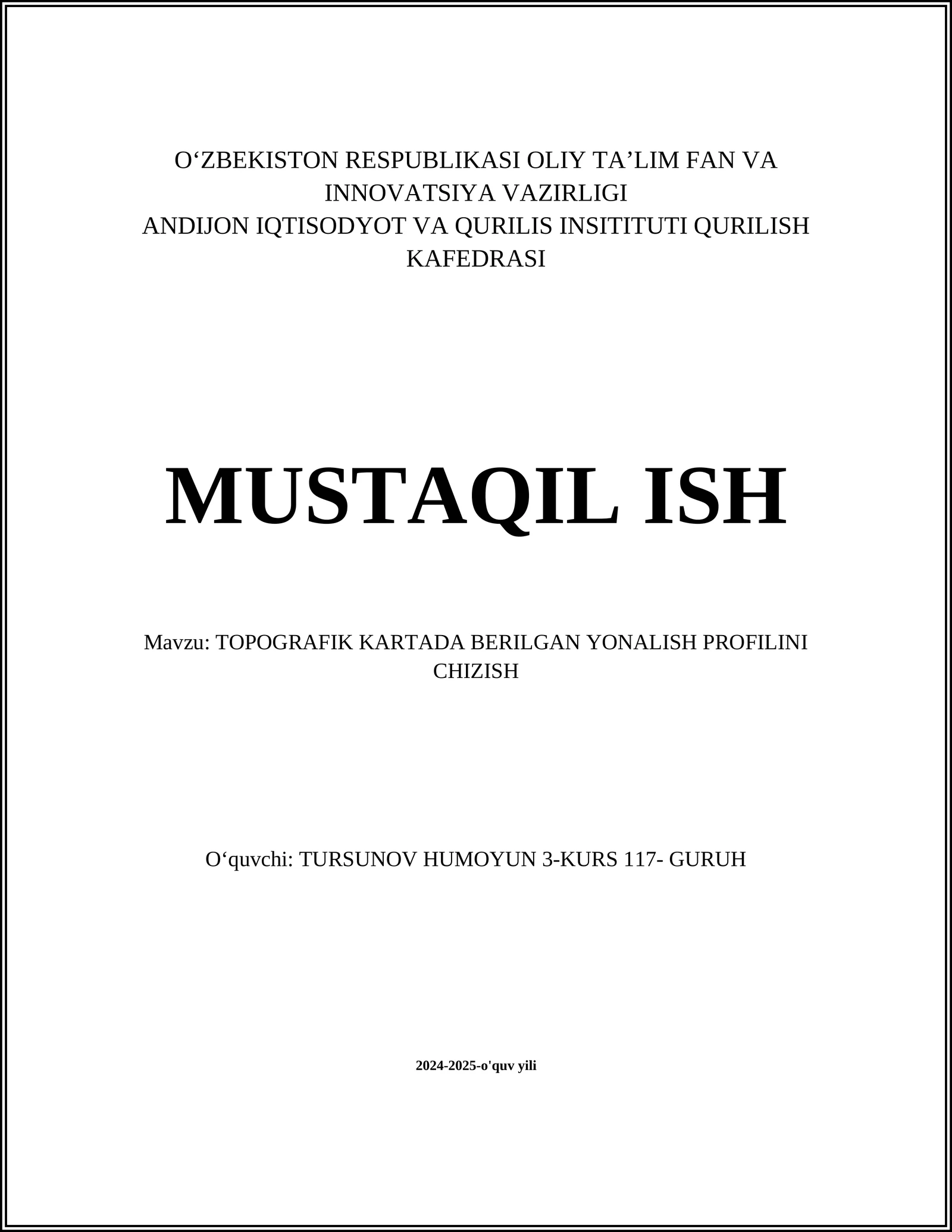 TOPOGRAFIK KARTADA BERILGAN YONALISH PROFILINI CHIZISH