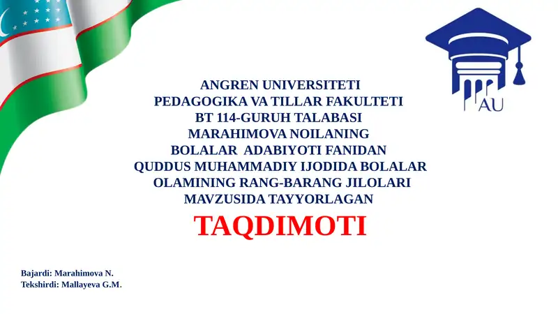 Quddus Muhammadiy Ijodida Bolalar Olamining Rang-Barang Jilolari Taqdimoti