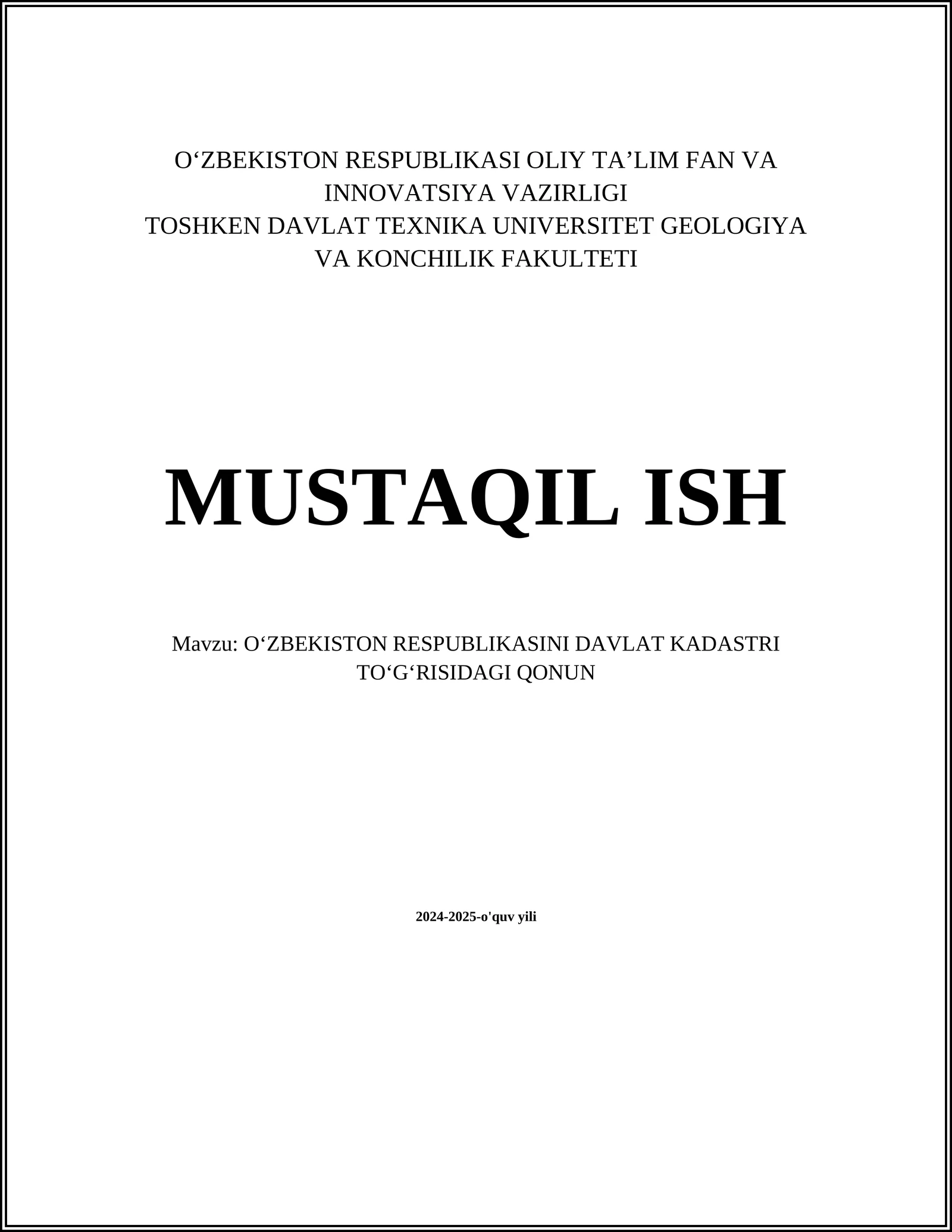 OʻZBEKISTON RESPUBLIKASINI DAVLAT KADASTRI TOʻGʻRISIDAGI QONUN