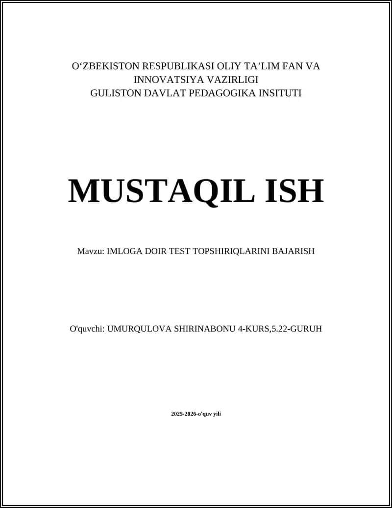 IMLOGA DOIR TEST TOPSHIRIQLARINI BAJARISH