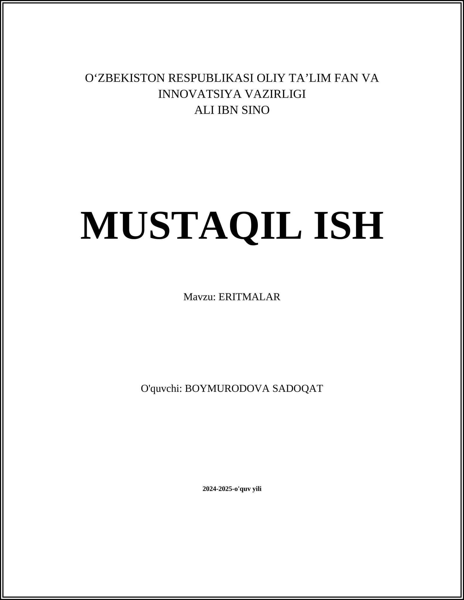 MUSTAQIL ISH - ERITMALAR