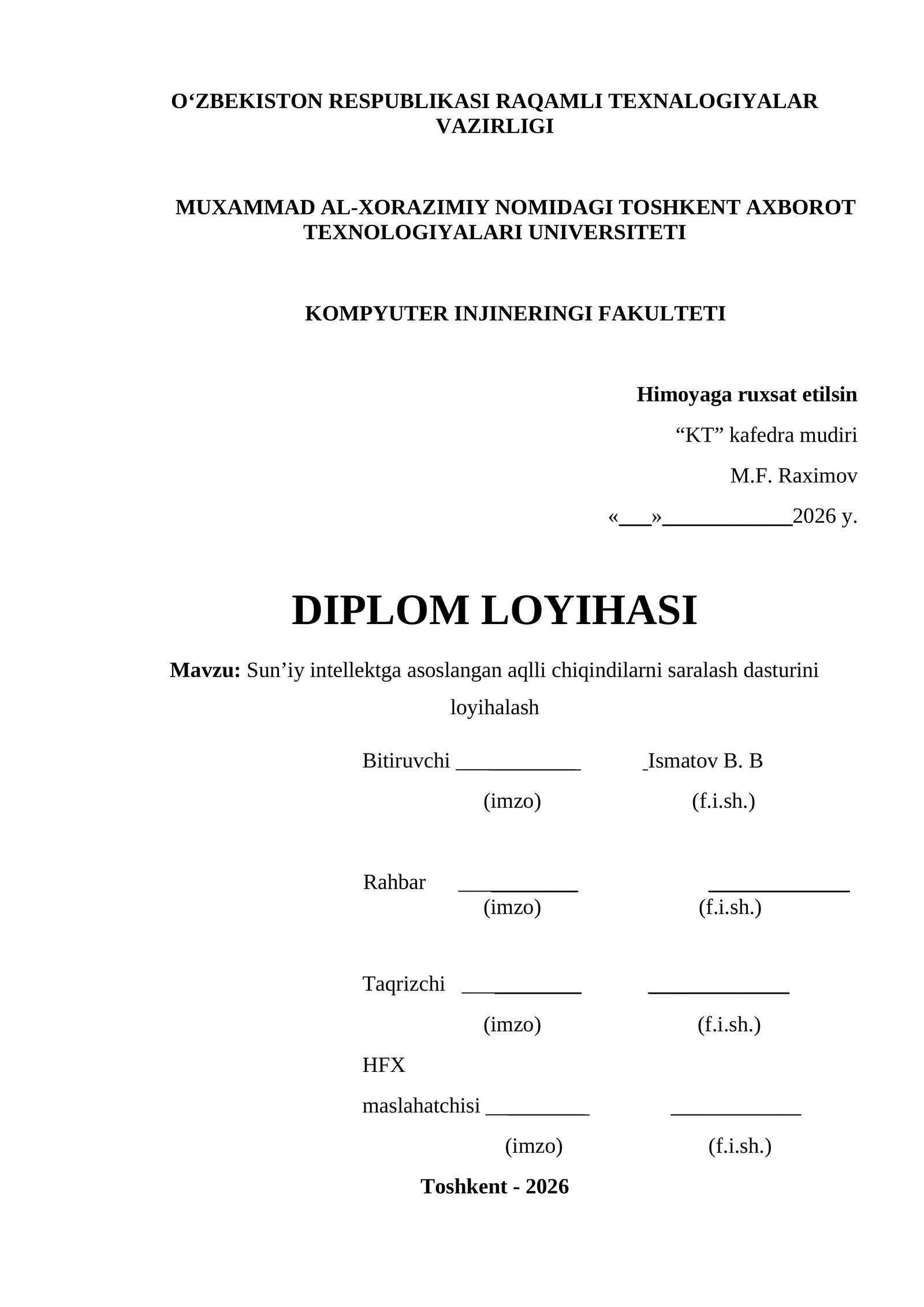 Sun’iy intellektga asoslangan aqlli chiqindilarni saralash dasturini loyihalash