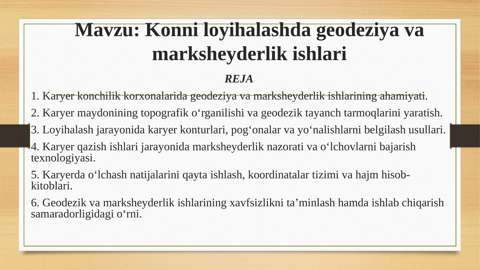 Konni loyihalashda geodeziya va marksheyderlik ishlari