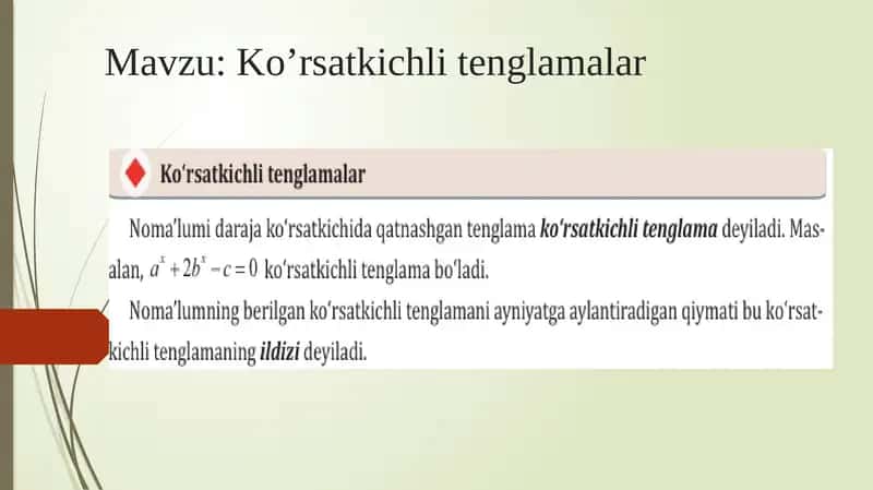 Ko’rsatkichli tenglamalar