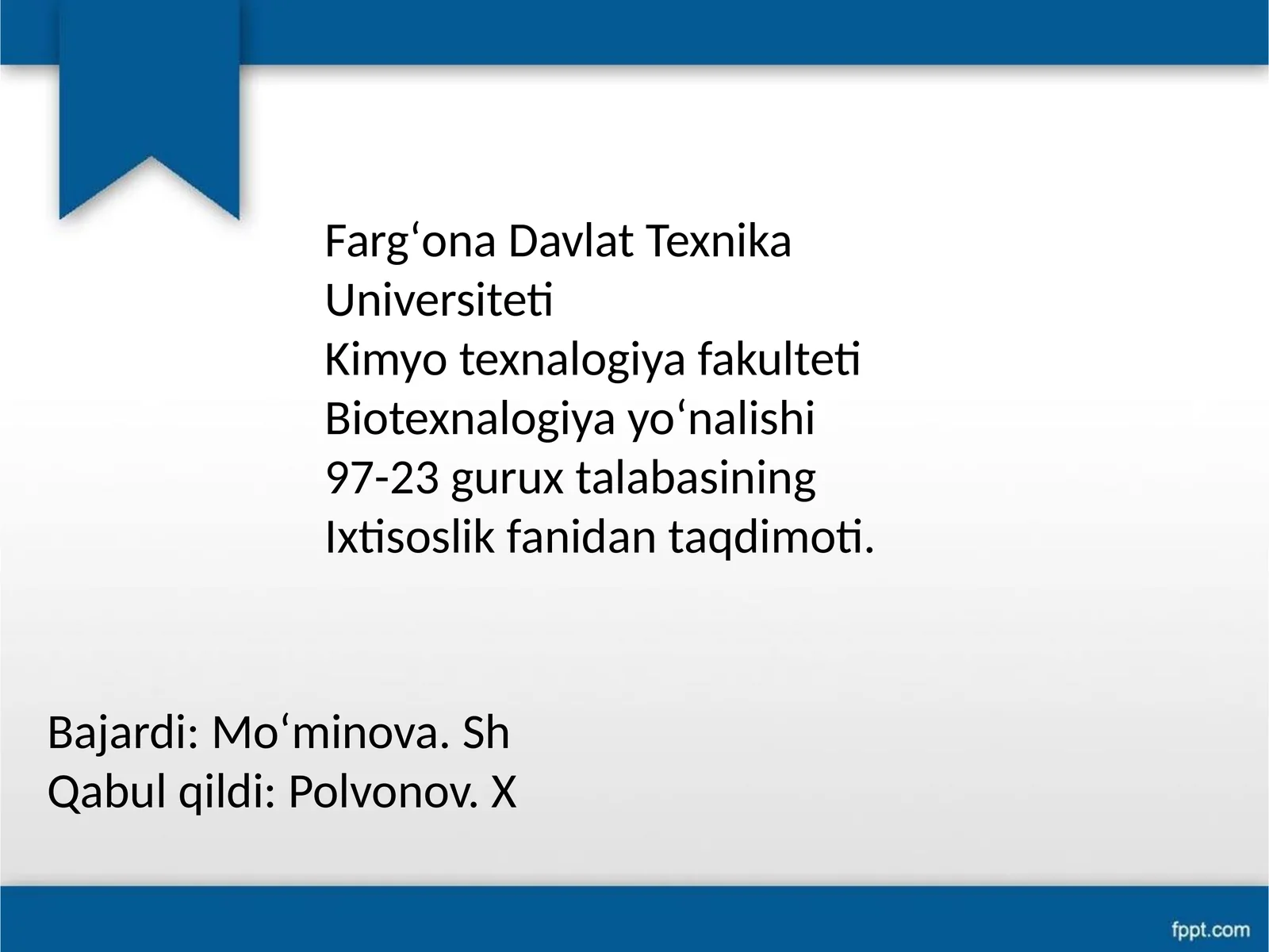 Kimyo texnalogiya fakulteti taqdimoti: Klechatkali bijgʻish