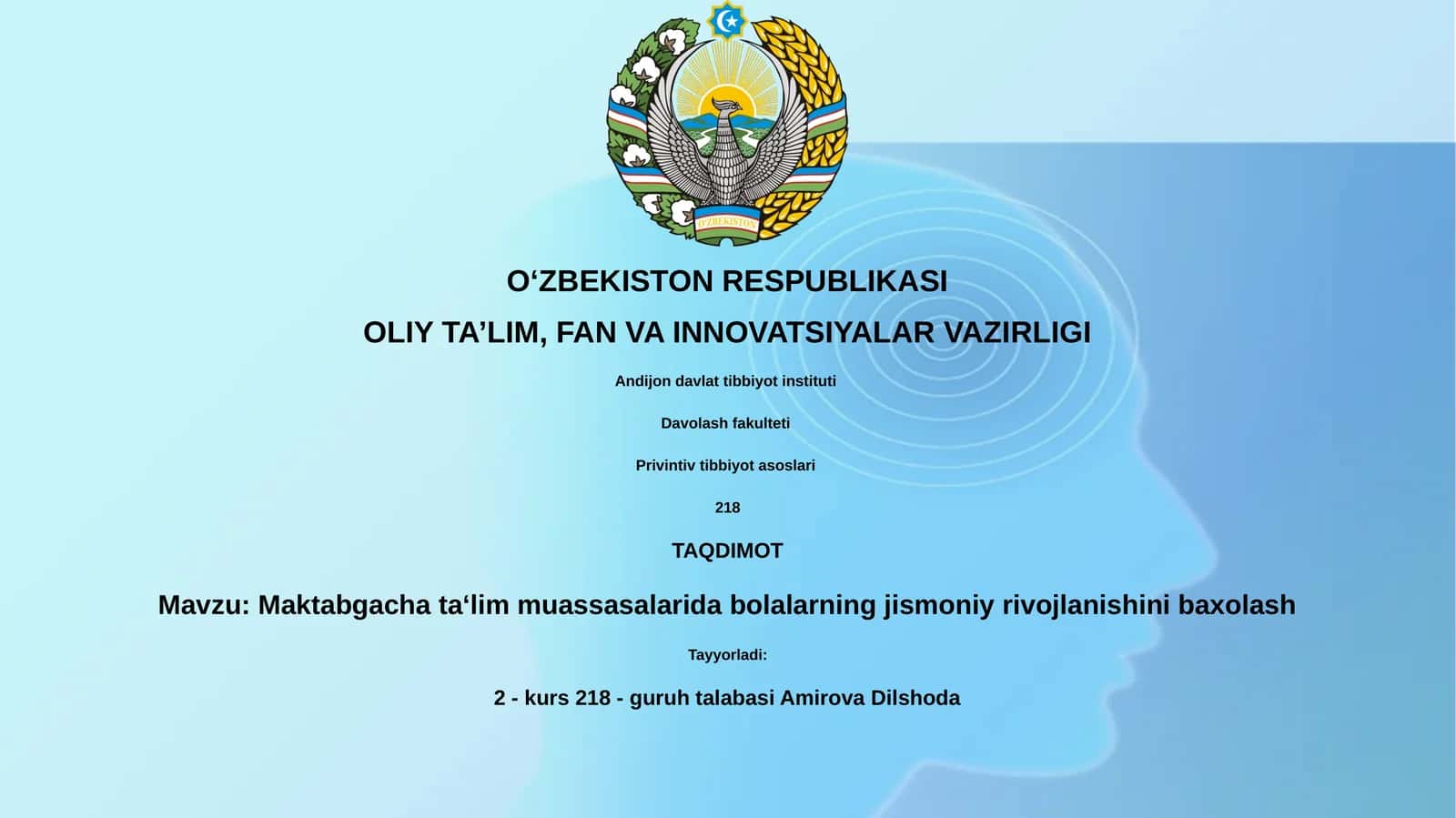 Maktabgacha ta‘lim muassasalarida bolalarning jismoniy rivojlanishini baxolash
