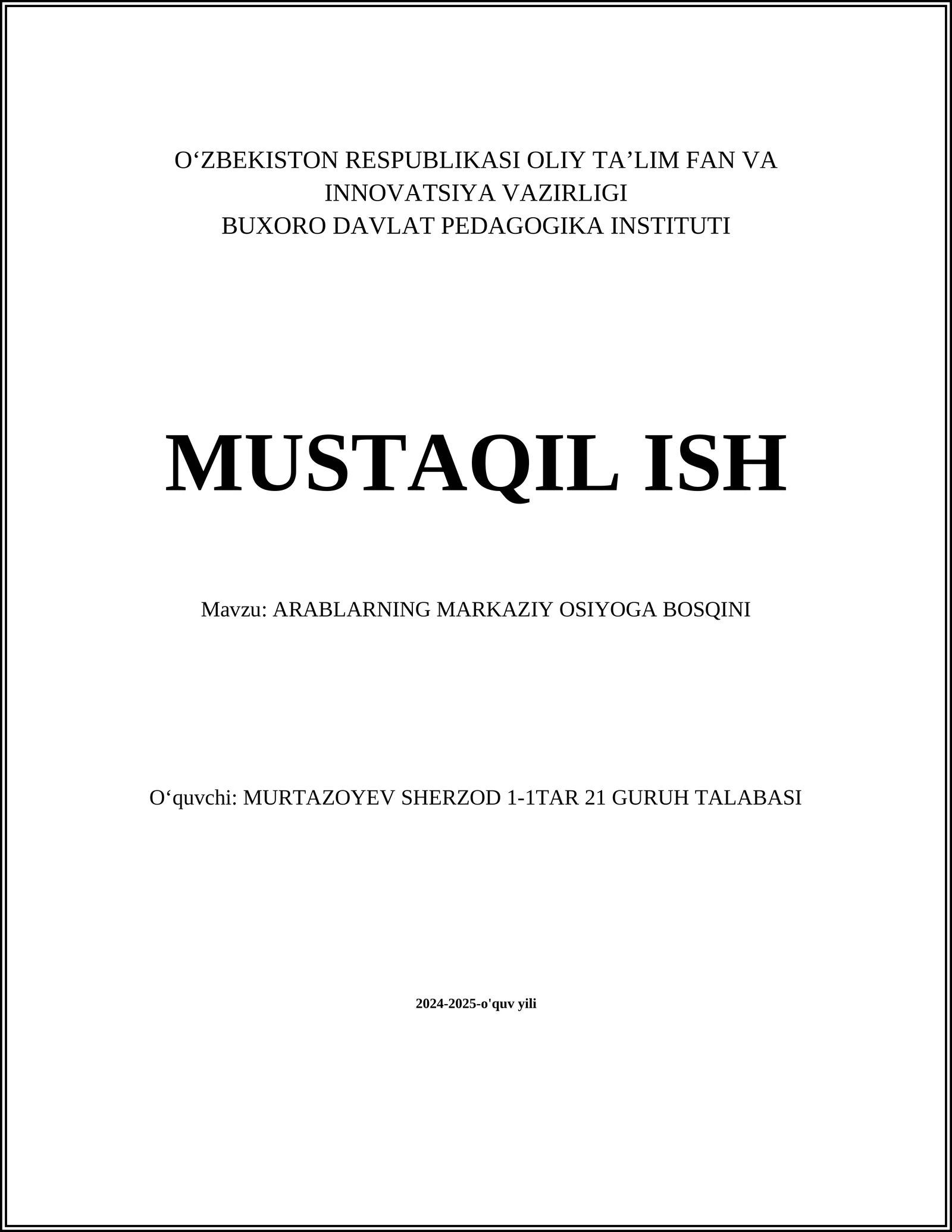 ARABLARNING MARKAZIY OSIYOGA BOSQINI
