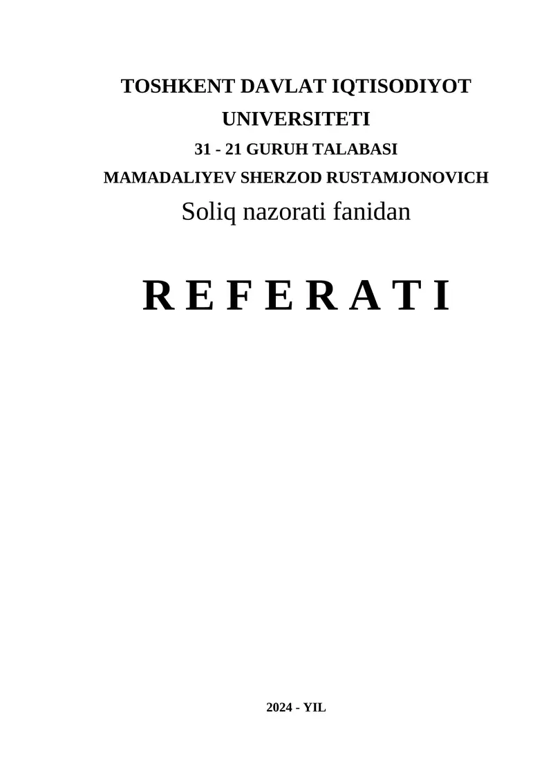 ROSSIYA FEDERATSIYASIDA KAMERAL SOLIQ TEKSHIRUVI