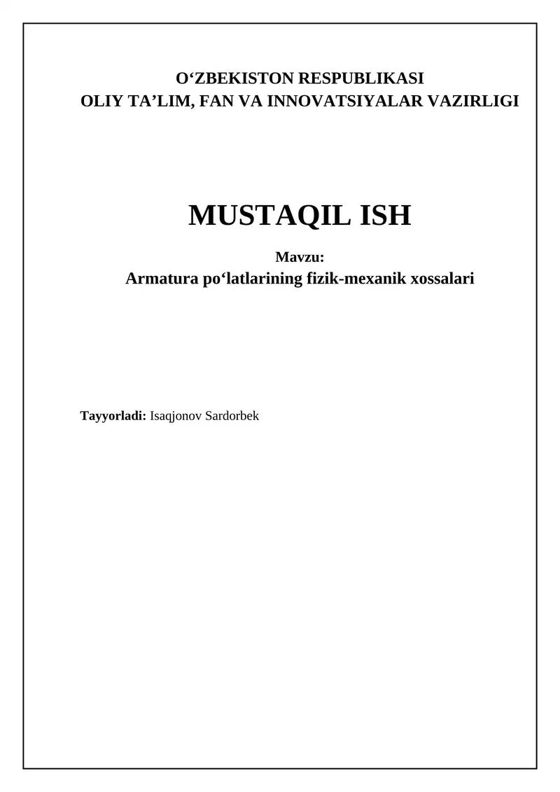 Po'lat armaturalarning asosiy xossalari va klassifikatsiyasi