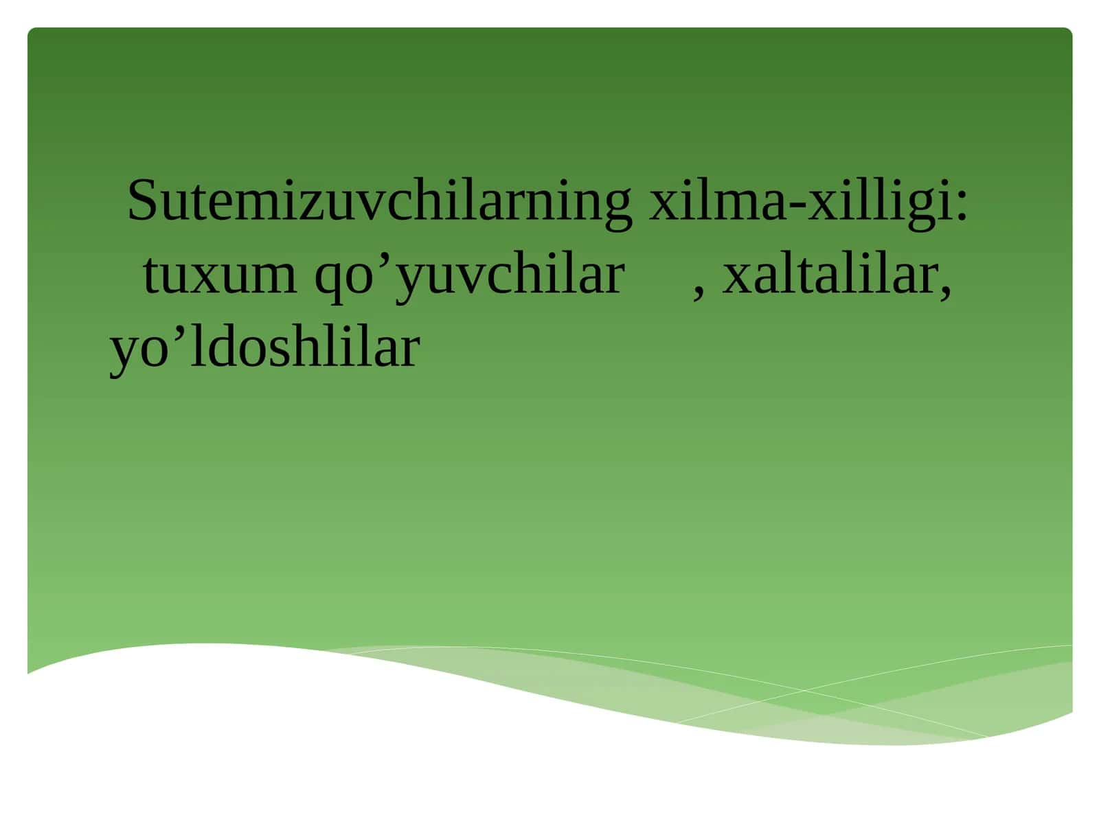 Sutemizuvchilarning xilma-xilligi: tuxum qo’yuvchilar, xaltalilar, yo’ldoshlilar