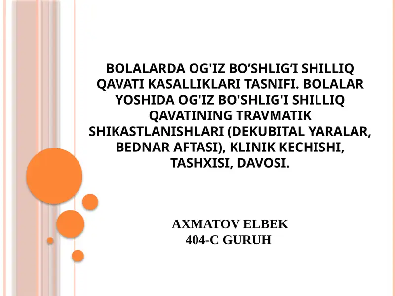 Bolalarda Og'iz Bo’shlig’i Shilliq Qavati Kasalliklari Tasnifi