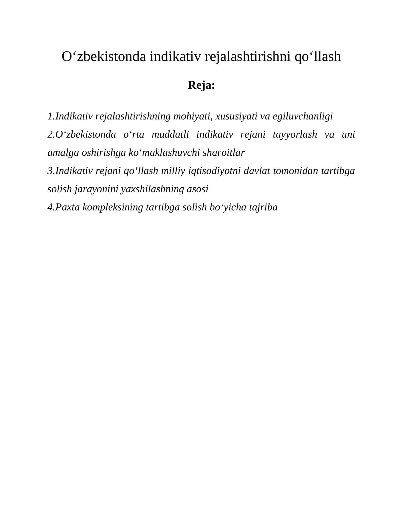 Indikativ rejalashtirish