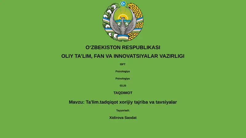 Ta'lim.tadqiqot xorijiy tajriba va tavsiyalar