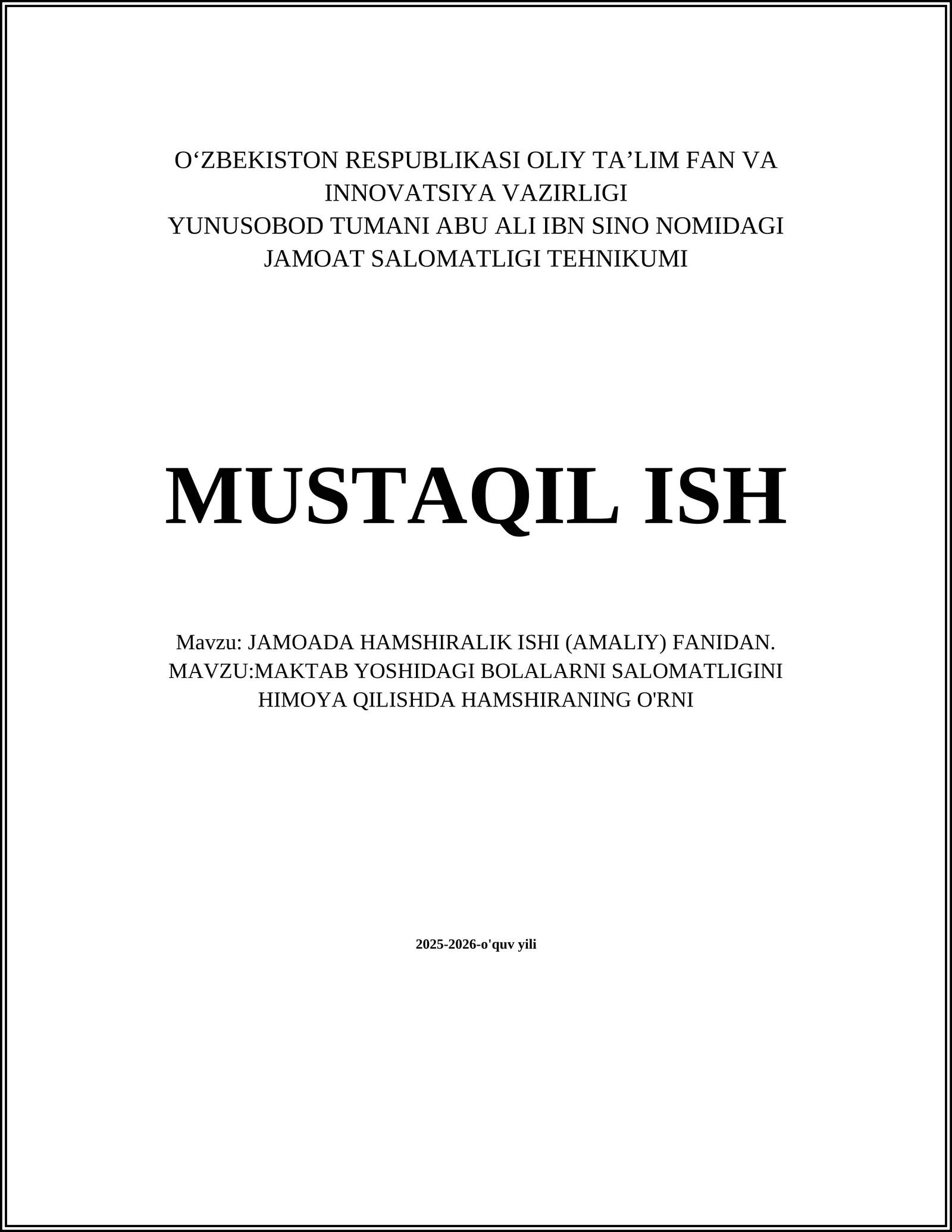 JAMOADA HAMSHIRALIK ISHI (AMALIY) FANIDAN