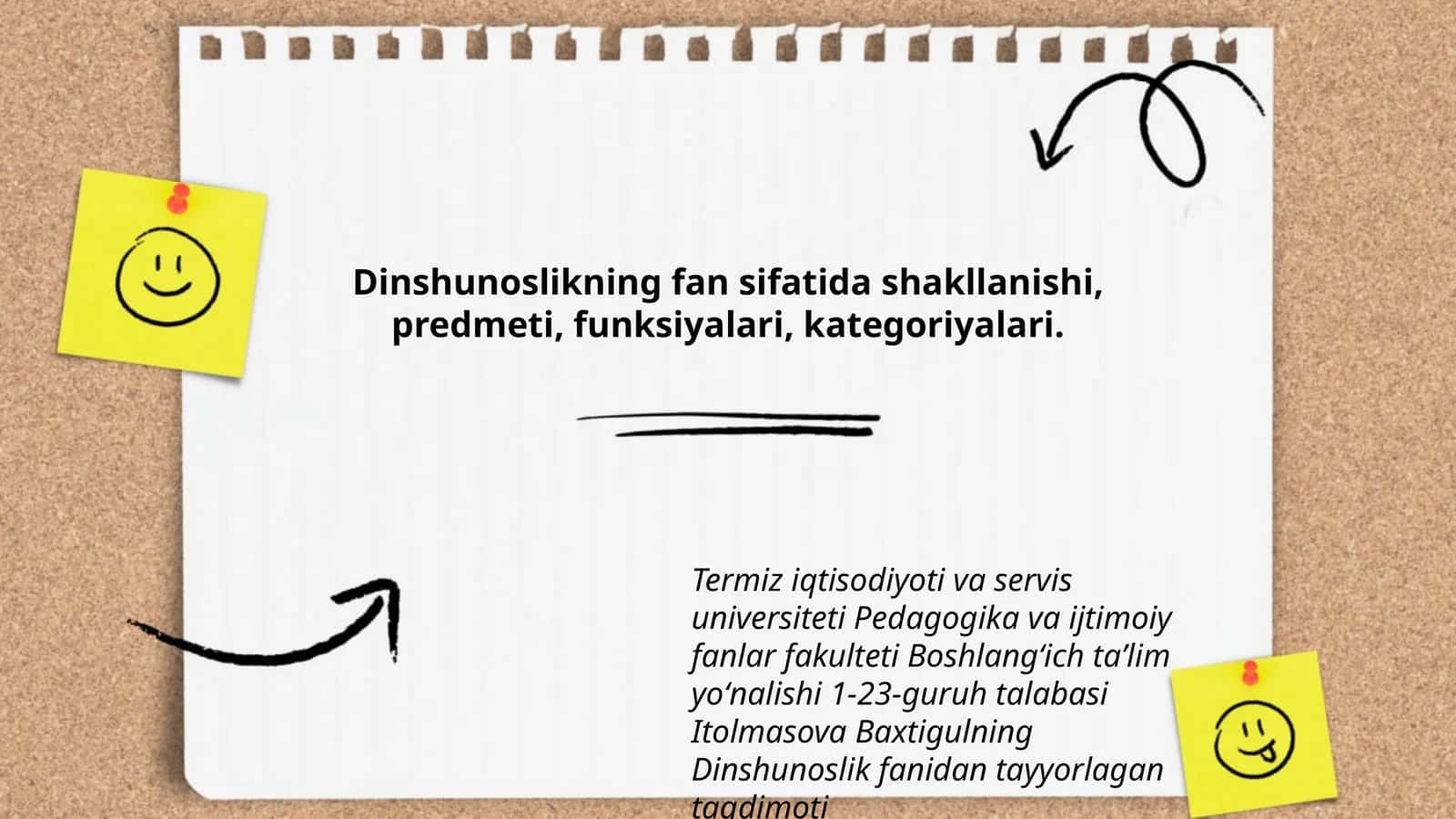 Dinshunoslikning fan sifatida shakllanishi, predmeti, funksiyalari, kategoriyalari
