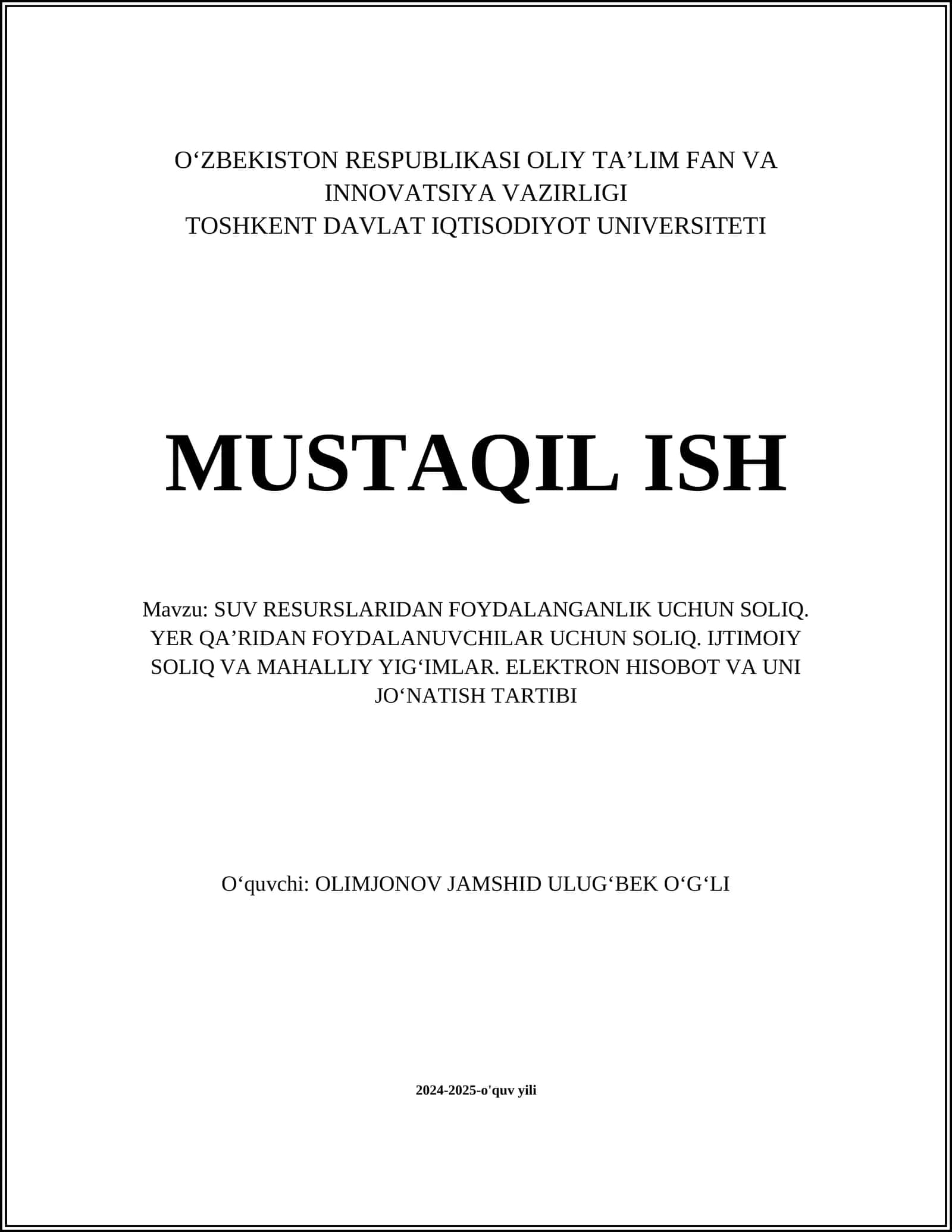 SUV Resurslaridan Foydalanish Soligʻi