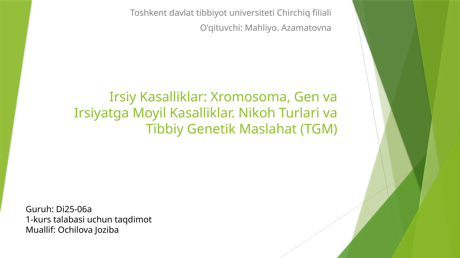 Toshkent davlat Tibbiyot universiteti Chirchiq filiali taqdimoti