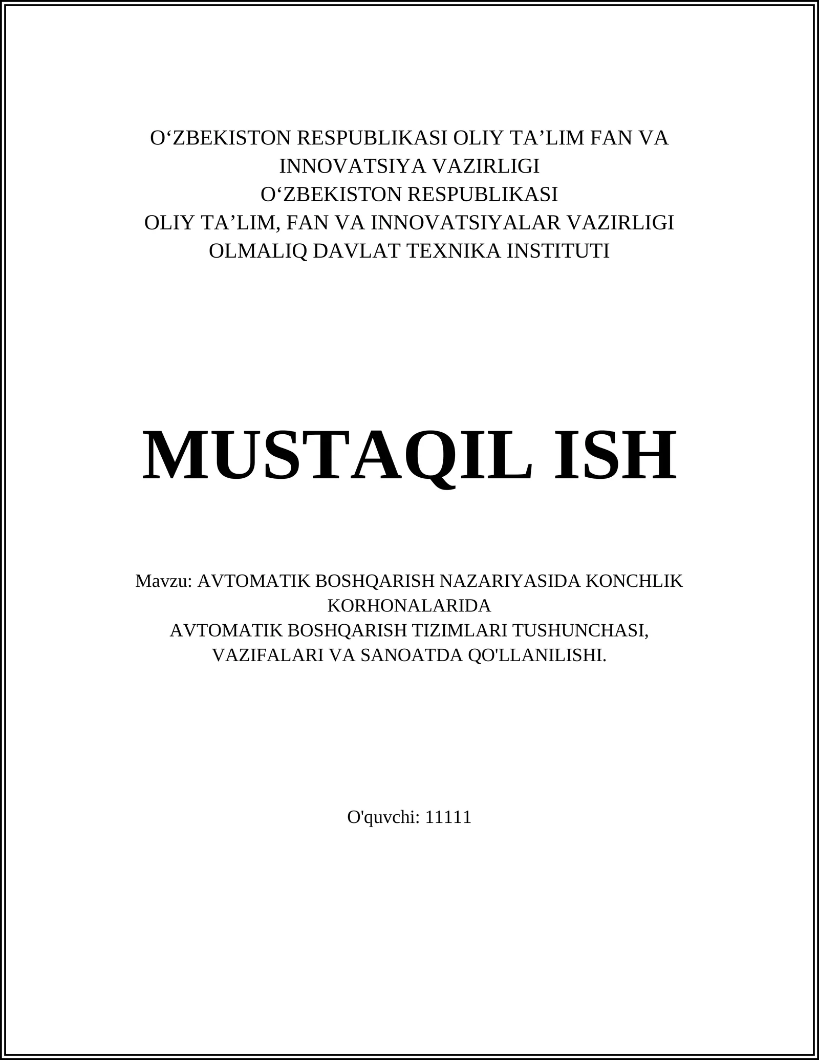 AVTOMATIK BOSHQARISH NAZARIYASI