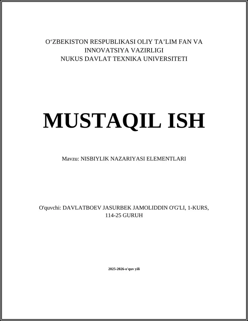 NISBIYLIK NAZARIYASI ELEMENTLARI