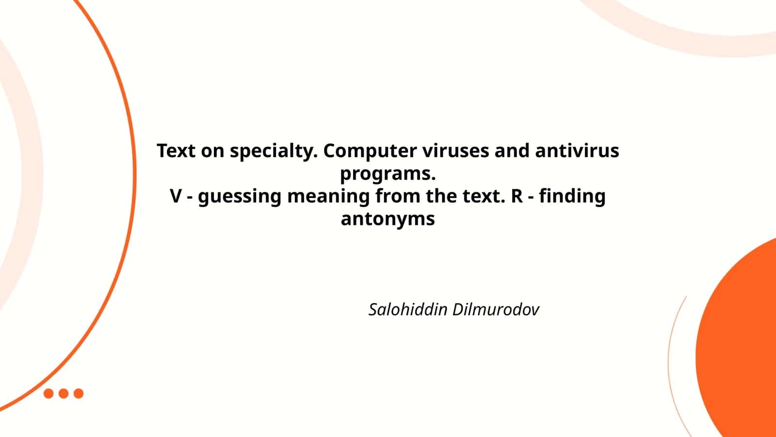 Text on specialty. Computer viruses and antivirus programs