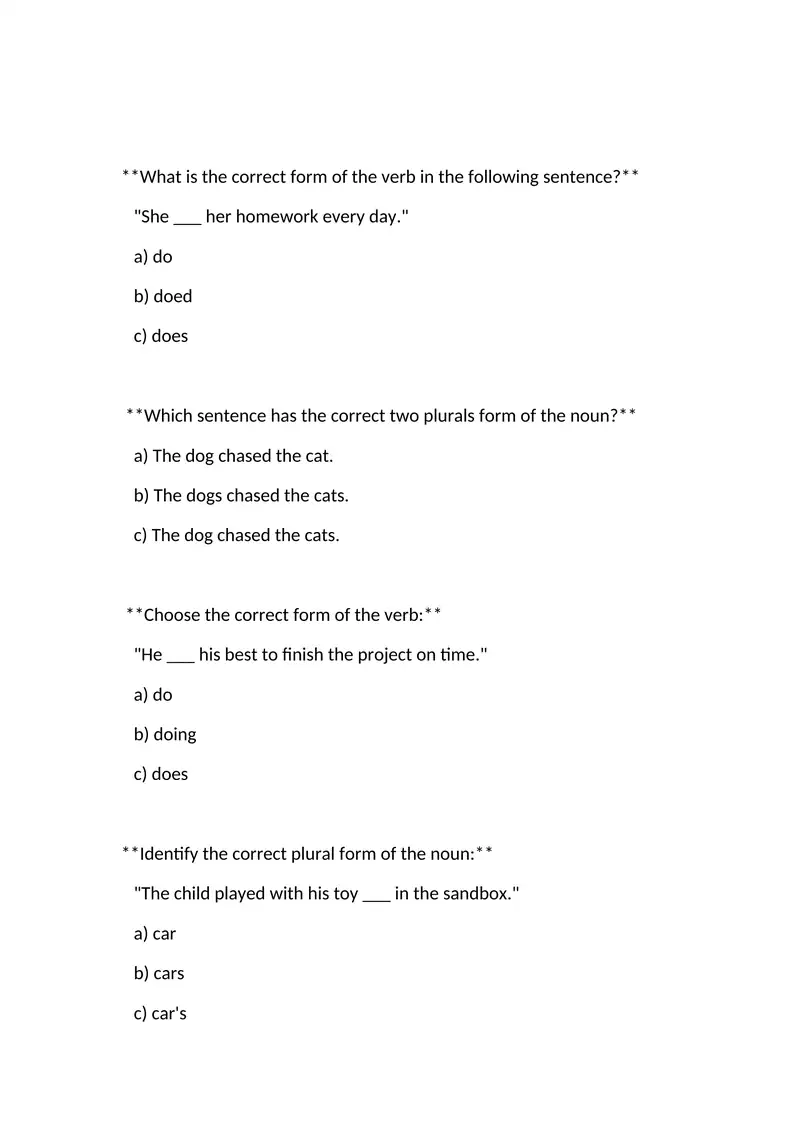 Correct Form of Verbs and Plurals