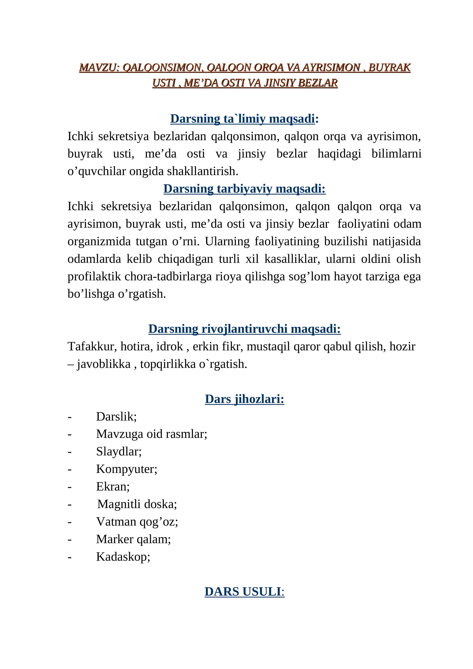 QALQONSIMON, QALQON ORQA VA AYRISIMON, BUYRAK USTI, ME’DA OSTI VA JINSIY BEZLAR