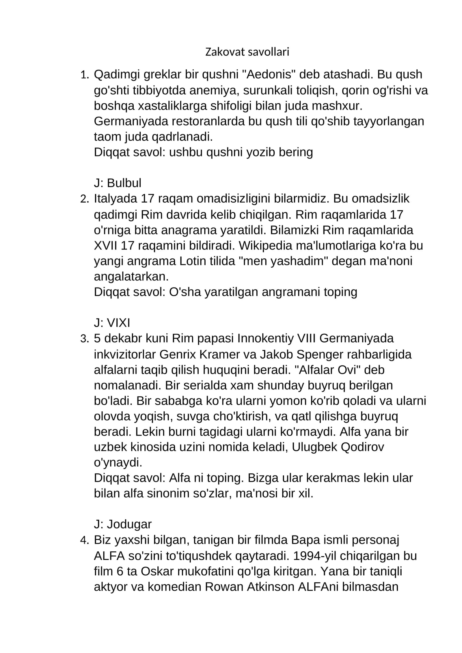 Zakovat savollari