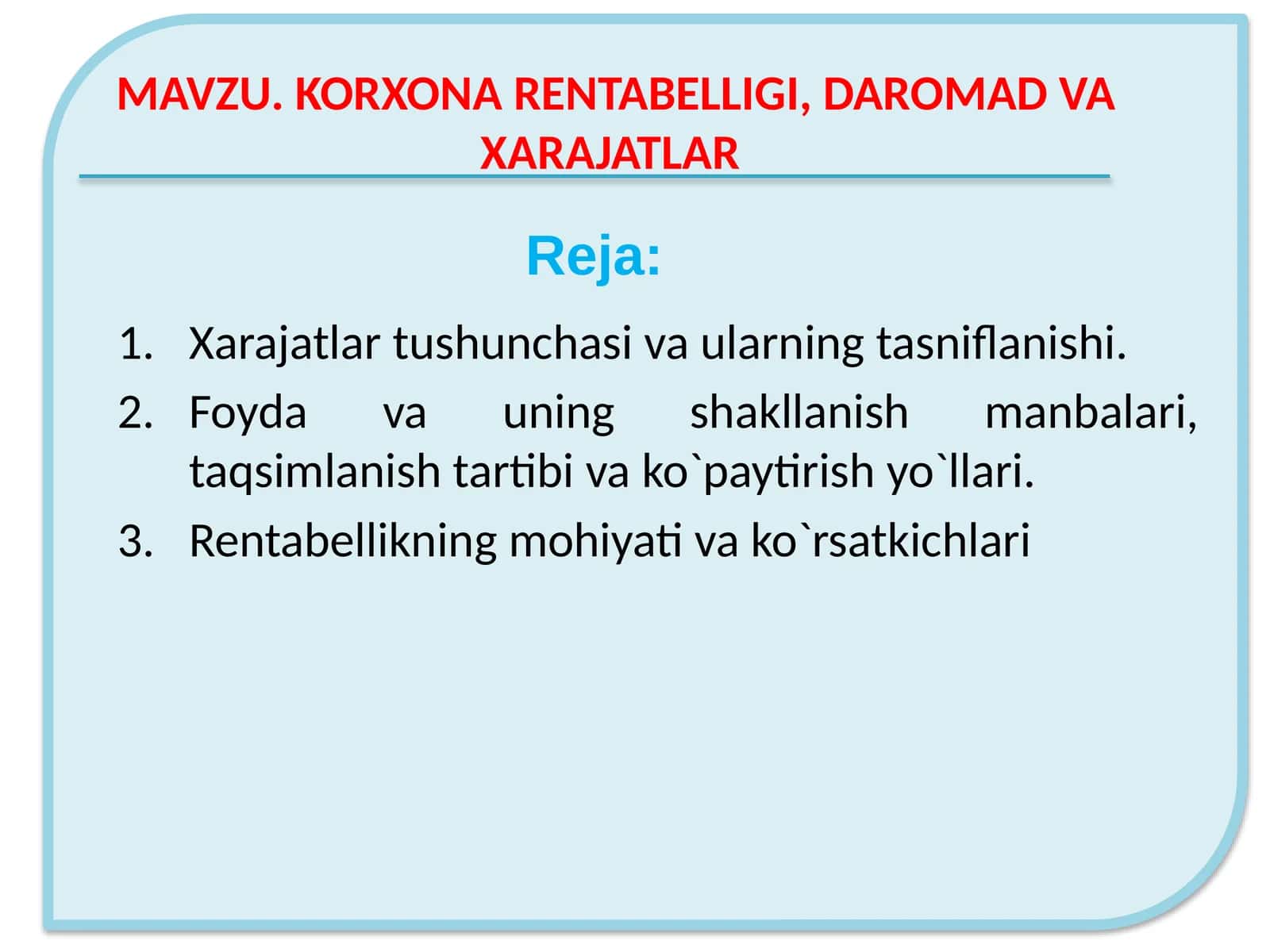 Xarajatlar munosabati rentabelligi