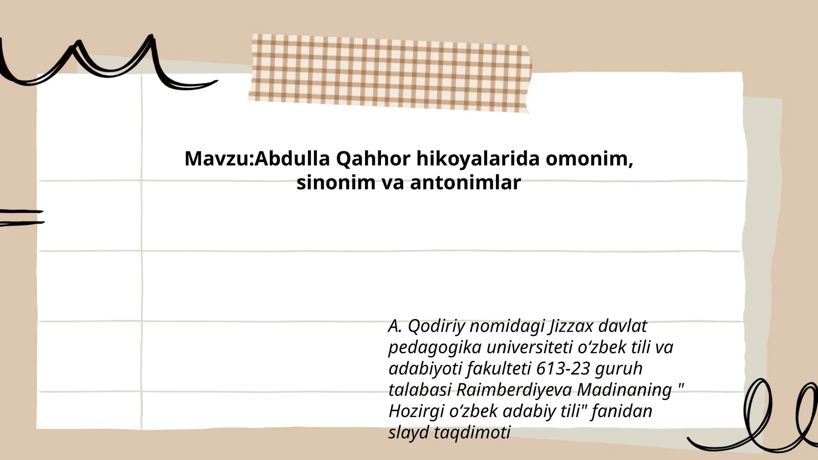 Hozirgi o‘zbek adabiy tili fanidan slayd taqdimoti