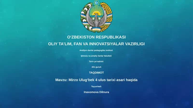 Mirzo Ulugʻbek 4 ulus tarixi asari haqida