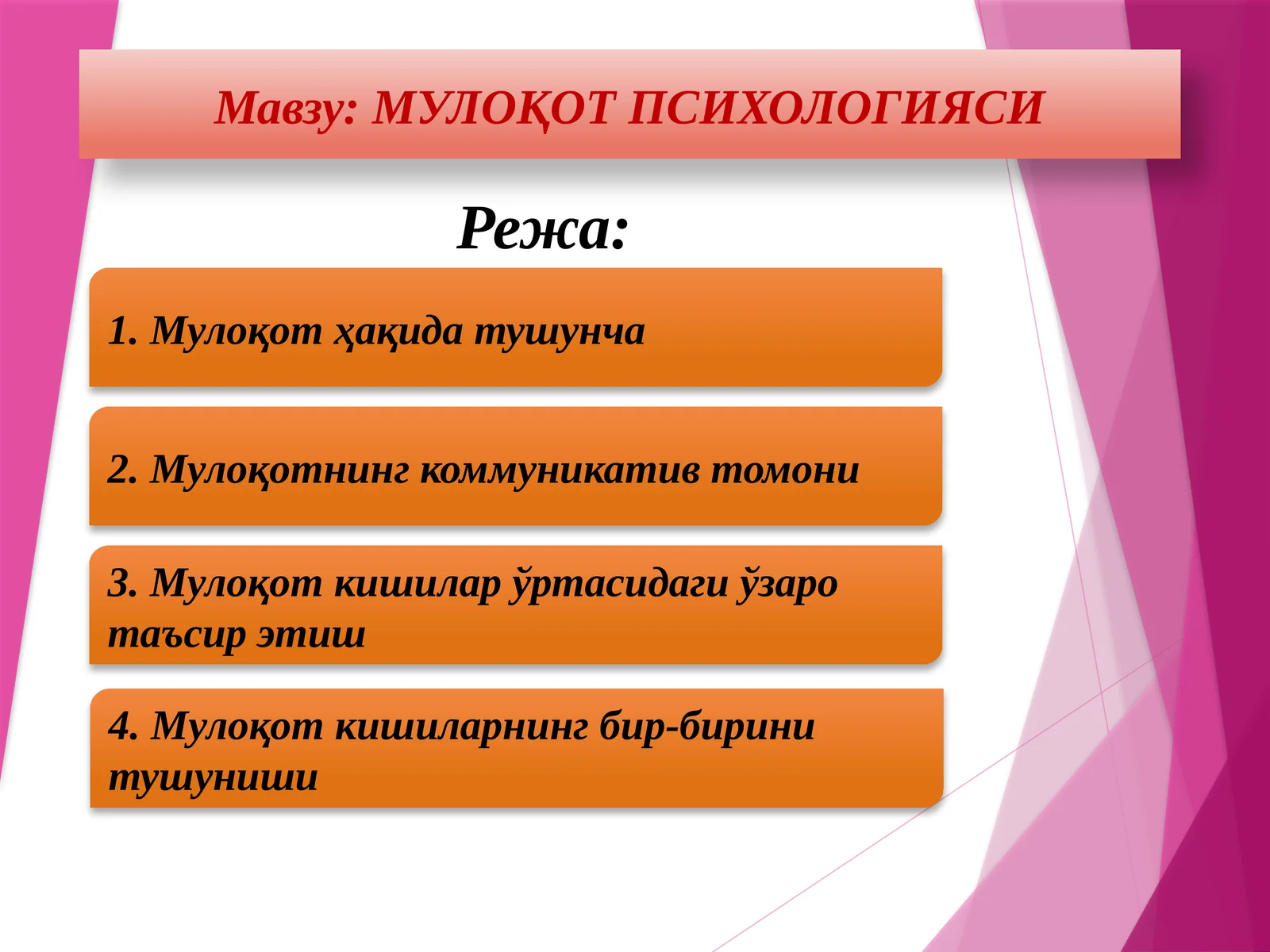 МУЛОҚОТ ПСИХОЛОГИЯСИ