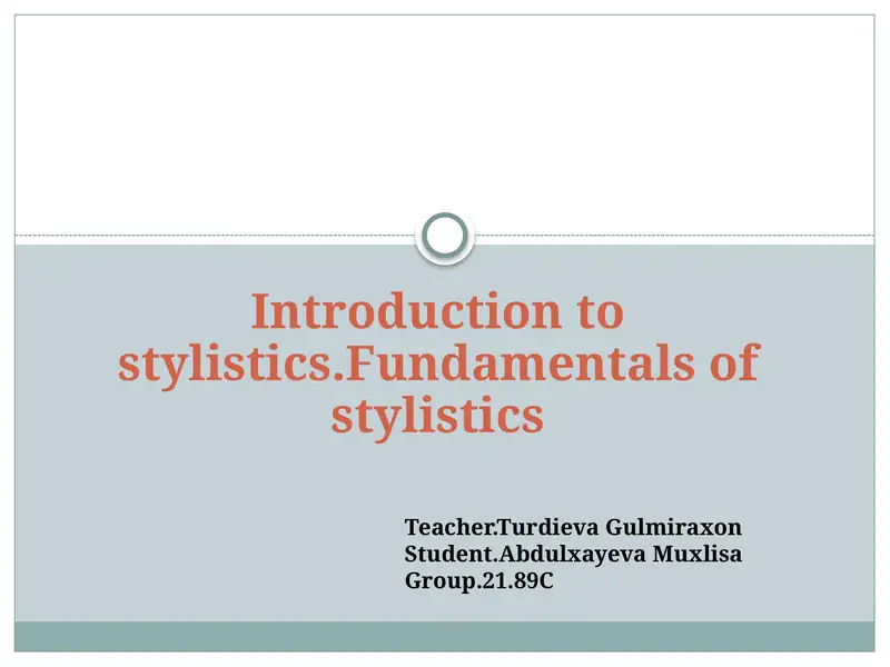 Introduction to stylistics. Fundamentals of stylistics