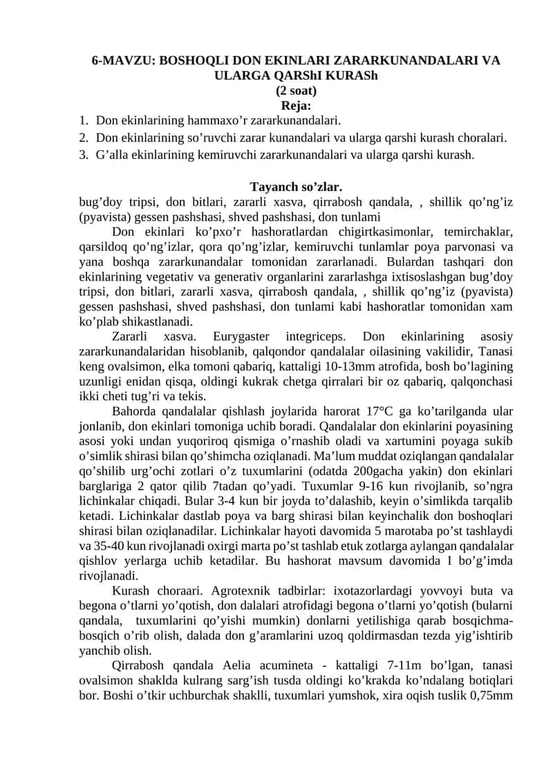 BOSHOQLI DON EKINLARI ZARARKUNANDALARI VA ULARGA QARShI KURASh