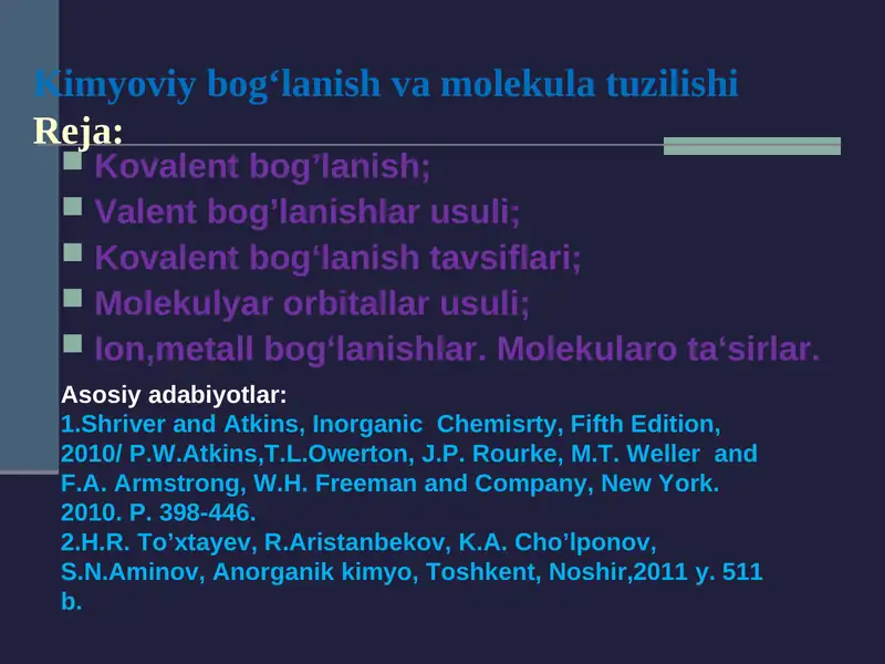 Kimyoviy bog‘lanish va molekula tuzilishi