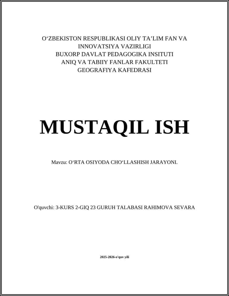 O‘RTA OSIYODA CHO‘LLASHISH JARAYONI