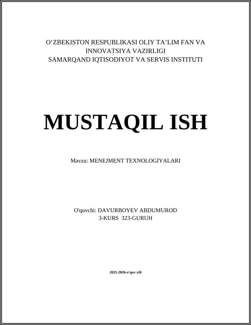 MENEJMENT TEXNOLOGIYALARI