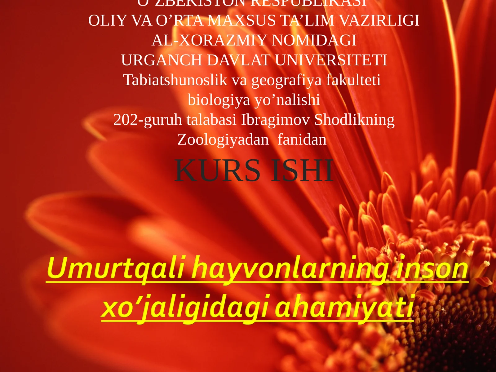 Zoologiyadan fanidan KURS ISHI