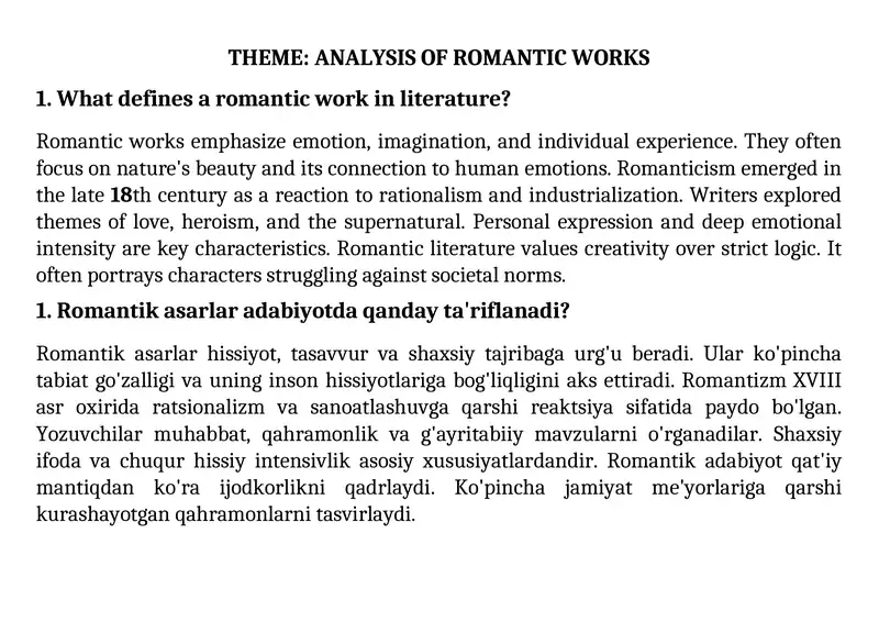 Analysis of Romantic Works
