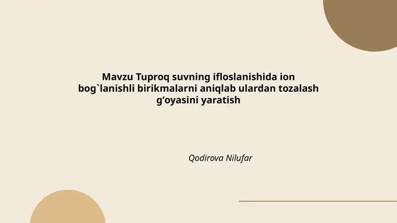 Tuproq suvning ifloslanishida ion bog`lanishli birikmalarni aniqlash
