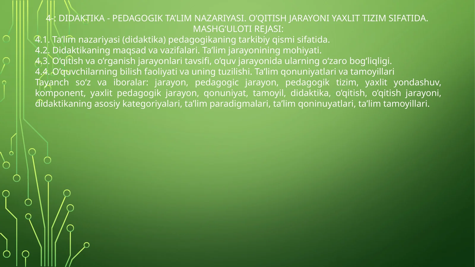 DIDAKTIKA - PEDAGOGIK TA’LIM NAZARIYASI