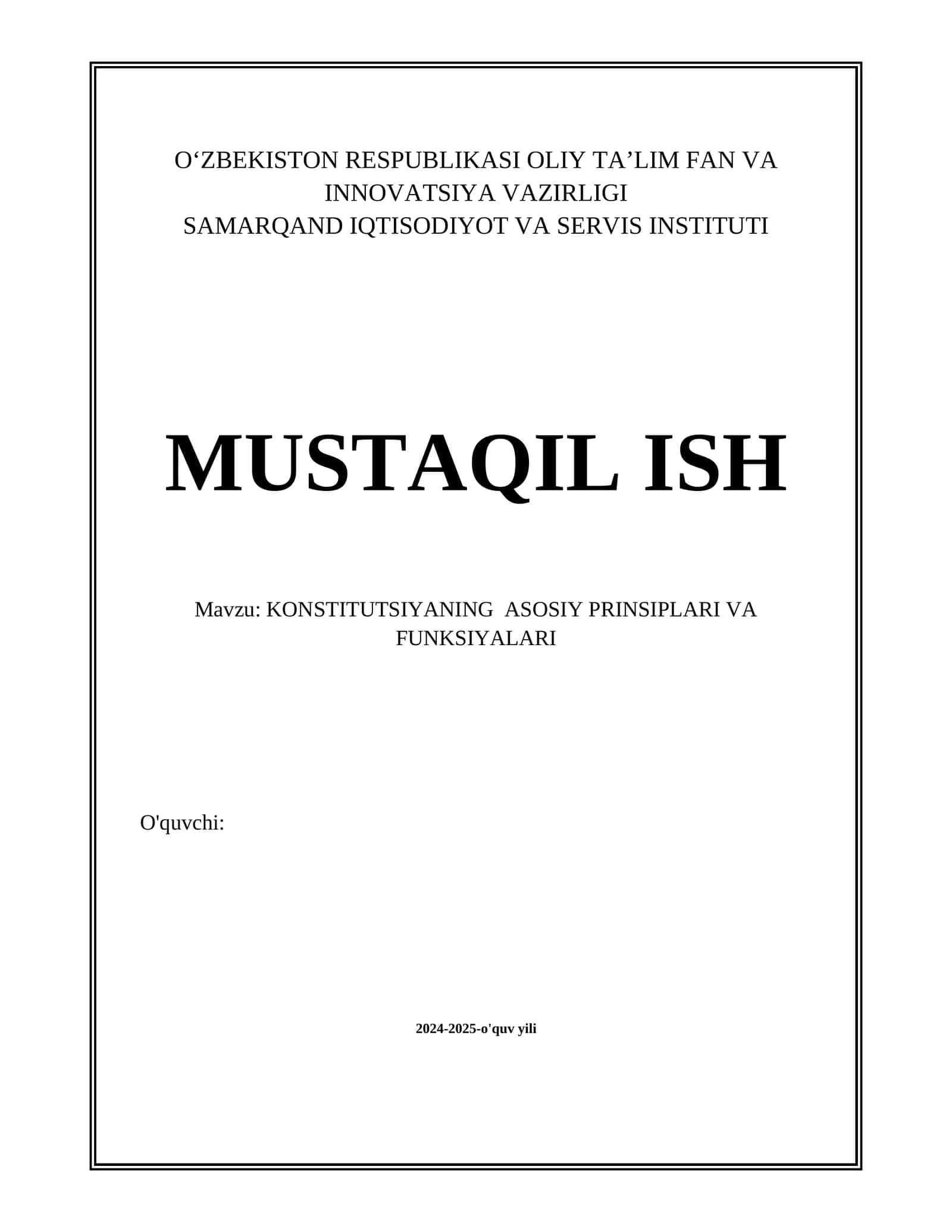 KONSTITUTSIYANING ASOSIY PRINSIPLARI VA FUNKSIYALARI