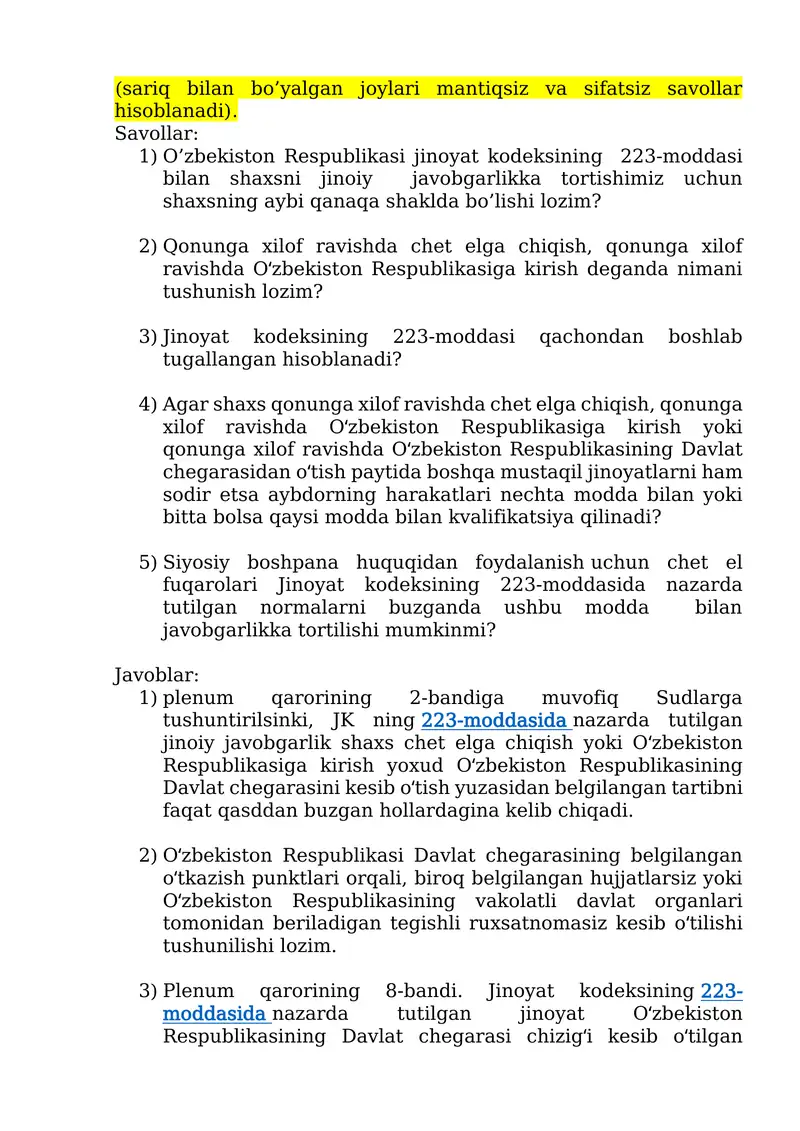 O'zbekiston Respublikasi jinoyat kodeksi