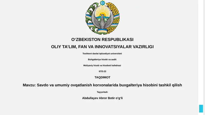 Savdo va umumiy ovqatlanish korxonalarida buxgalteriya hisobi