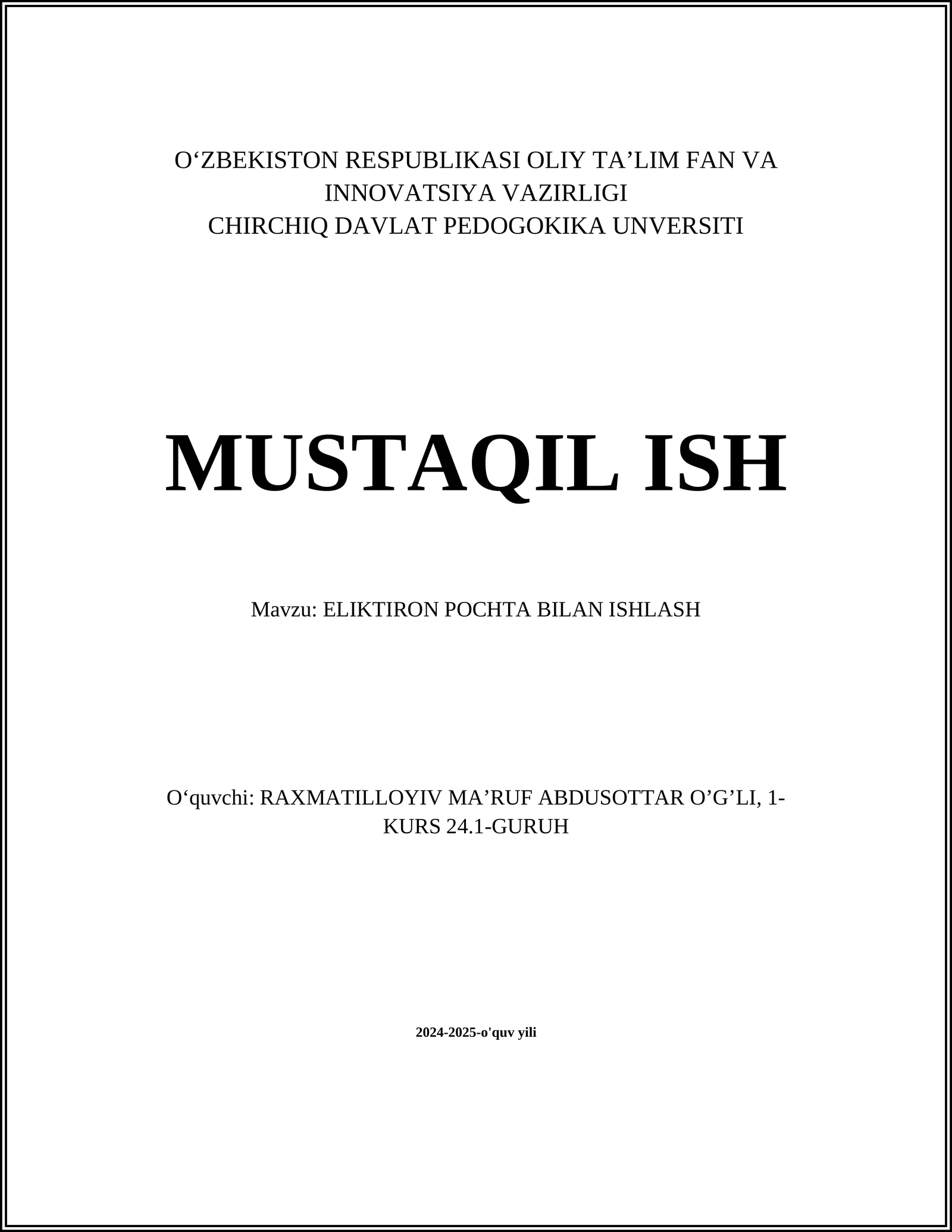 ELIKTIRON POCHTA BILAN ISHLASH