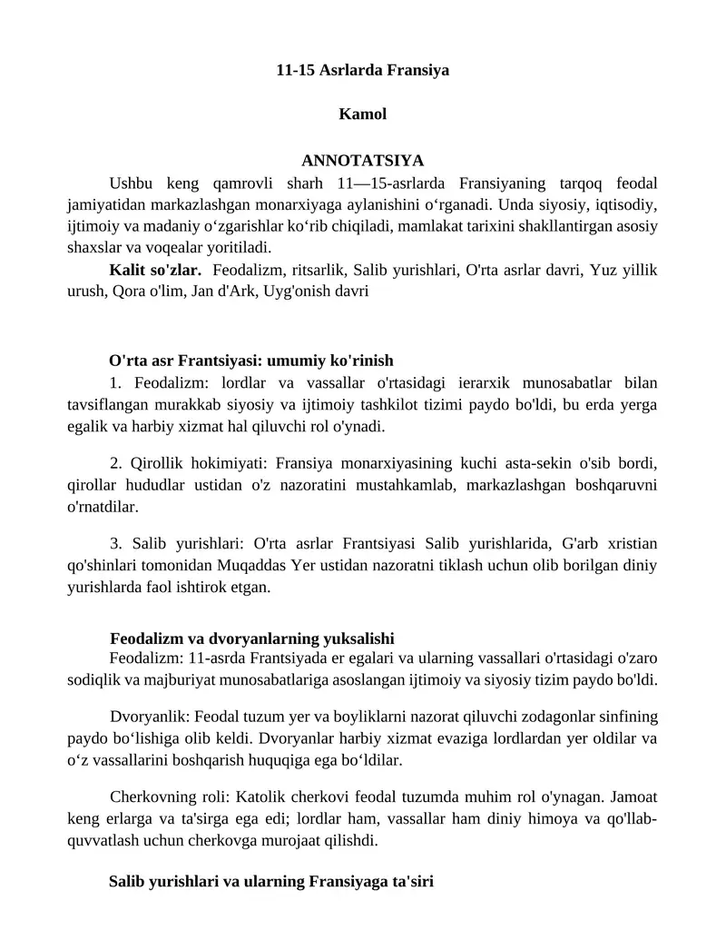 11-15 Asrlarda Fransiya