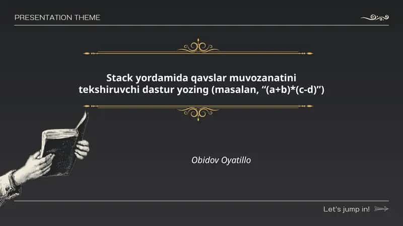 Stack yordamida qavslar muvozanatini tekshiruvchi dastur
