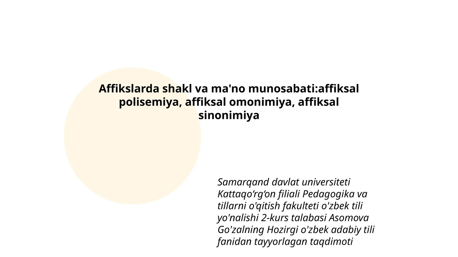 Hozirgi o'zbek adabiy tili fanidan tayyorlagan taqdimoti