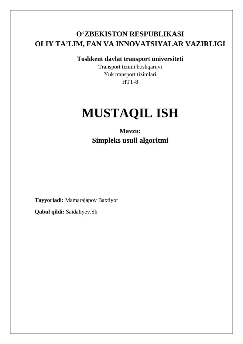 Simpleks usuli algoritmi